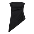 Chic black strapless tube top with ruched waist and asymmetric draped hem for women - S / Black