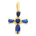 Golden cross pendant featuring blue pear-shaped and round zircon stones on a white background - Pendant 5 (Gold Blue Zirconia Cross)