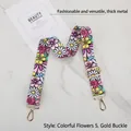 Detail of colorful floral wide bag strap with premium gold metal hooks and buckle - Colorful Flowers - Gold Buckle