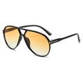 Retro pilot sunglasses with black frame, orange gradient lenses and gold T metal detail - Regular / Bright Black Frame Gradient Orange Lens