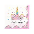Détail de serviettes de fête licorne avec motifs floraux roses et étoiles colorées - Serviettes Licorne Rose KK / Lot de 10