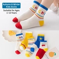 Five pack of vibrant mid-calf cotton socks for kids featuring stripes and cherry patterns - 3-5 Years (Foot 13-15cm) / 5 Pairs / Cherry Pattern