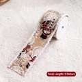 Christmas burlap ribbon with snowman pattern, frayed white edges, 5 meters length - 5 Meters / Grey Snowman-5m