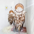Two-piece tree of life dreamcatcher set with yellow beads and natural brown feathers - Maple Forest Tree Finished