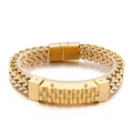 Pulsera para hombre de cadena de trigo bañada en oro de 18k con placa y remaches - Estilo de Correa de Reloj de Tejido de Trigo (KB138766-KFC) / Dorado
