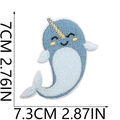 Detail view of narwhal embroidery patch with precise measurement markings on white background - Blue Narwhal