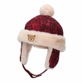 Chapeau d'hiver léopard rouge pour enfants avec bordure en peluche et patch ours - 50cm (Recommandé 1-2 Ans) / Style Patch Ours Cartoon / Rouge Foncé
