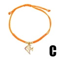 Bohemian orange woven rope bracelet with gold fish pendant and sparkling rhinestones - Orange