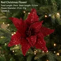 Red 27cm glitter flocked artificial Christmas flower for tree decoration and holiday decor - Red