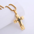 Golden double-layer cross pendant necklace with black enamel inlay on box chain - Gold & Black Small Size with Chain