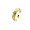 Minimalist gold plated ring with green enamel finish and be soft engraving - Adjustable Open / Yellow
