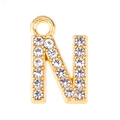 Close-up of gold alloy letter N pendant with sparkling rhinestones for DIY jewelry - Letter N-Gold