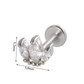 Clou d'oreille en acier argenté avec trois cristaux marquise de 5,2 mm sur 5,8 mm - 3 Petites Couronnes / Acier Inoxydable 1.2*10mm