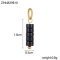 Detail view of 1.8cm black cylindrical bead pendant with gold ring and sizing specs - Black