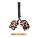 Detail of leopard print wristlet bag featuring double zipper pouches and black wrist strap - Leopard Print Pattern 3