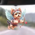 Yorkshire Terrier Cupid acrylic car pendant with wings and rose flower crown - 23-Cupid Yorkie