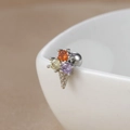 Detailed macro view of 18K stainless steel lollipop ice cream stud with tricolor gems - 60065-1 Silver - Ice Cream Cone