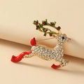 Christmas reindeer brooch with gold plating, sparkling rhinestones and colorful enamel - BR1429 Running Deer