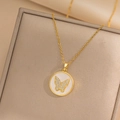 Collana con ciondolo a farfalla dorata con zirconi e intarsio in madreperla - Farfalla d'Oro (413 Conchiglia Naturale Oro)