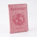 Pink PU leather passport cover with world map and global landmark embossed design - Pink