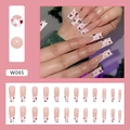 French tip long ballerina press-on nails with red and pink heart patterns for Valentine's Day - W085 Double Color Heart (Glue Style)