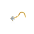 Detalle de un piercing de nariz dorado en forma de S con circón redondo de cuatro puntas - Perno de Nariz en Forma de S / Dorado
