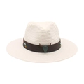 Chapeau Fedora en paille crème avec bandeau brodé de fleurs et boucle tête de taureau - Blanc