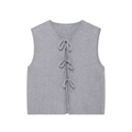 Light grey V-neck knit vest with bow tie closures on standard white background - S / Gray