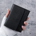Minimalist black tri-fold wallet for women in premium lychee pattern leather - Black