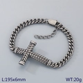 Vintage roestvrijstalen kruisarmband met Cubaanse schakelketting in oud zilver - Zwart (KB210839-KFC)