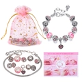 DIY Armband-Set für Kinder mit rosa Perlen, Silberkette und Sternen-Organzabeutel - Rosa Herz