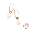 Golden S925 sterling silver paperclip hoop earrings with dangling white round pearls - Gold Color-Style 3