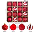 16pcs Red Christmas ball ornaments set with glitter, matte and striped finishes - Red Theme Texture - 16PCS