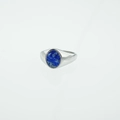 Retro stainless steel signet ring with oval blue lapis lazuli stone in polished silver - Lake Blue