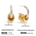 Two-tone silver and 18K gold stainless steel twisted C-shaped hoop earrings - Two Tone (JDE0303028-PS)