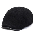 Men's winter forward cap with warm black faux fur and matte leather patchwork design - One Size / Black