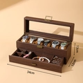 Double-layer wood grain watch box with 6 slots and jewelry drawer 34x12x13cm - Double Layer 6-slot