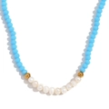 Handmade necklace with light blue faceted crystals, freshwater pearls and golden beads - Sea Blue Jade Texture