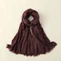 Fashionable wine red linen silk scarf for women featuring elegant fringe tassel edges - 100*195CM / Dark Purple