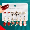 6-pair set of Christmas earrings featuring reindeer, snowman, and candy canes - Christmas Earring Set (HZS2280-7)