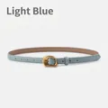 Slim light blue leather belt for women with elegant golden irregular metal buckle - 105cm / Light Blue