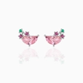Exquisite 18K gold plated hamburger series earrings with pink zircon and green accents - Flower Design-Silver