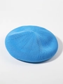 Classic light blue breathable linen knit beret hat for women in a minimalist style - Adjustable / Sky Blue