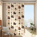 Semi-blackout beige curtains featuring cute Christmas black cat cartoon pattern design - Christmas Black Cat [Hook Ring] Single Panel