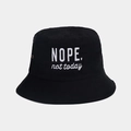 Detail of white NOPE embroidery on black cotton bucket hat with vent eyelets - M (56-58cm) / Black