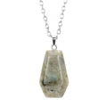 Macro shot of labradorite coffin pendant with natural grey-blue fire on silver chain - Flash Stone (Labradorite)
