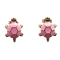 Pink and gold turtle stud earrings with glossy enamel finish on a white background - Pink