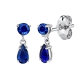 Silver drop earrings featuring pear-shaped blue gemstones and polished 925 silver studs - Blue (Platinum Plated)