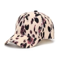 Close-up of leopard print baseball cap featuring gold glitter accents and fine stitching - Beige Leopard (C)
