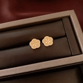 Five-petal flower stud earrings in rose gold with honeycomb hammer texture details - Gold Sequin Flower (26# Silver Pin-Gold-Sequin Flower)